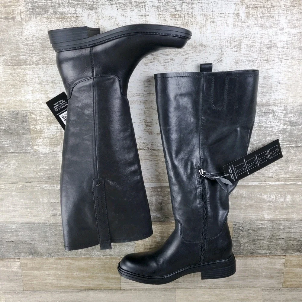 AllSaints Escher Rider Womens Knee-High Boots Sz 6 M Black Leather Round Toe